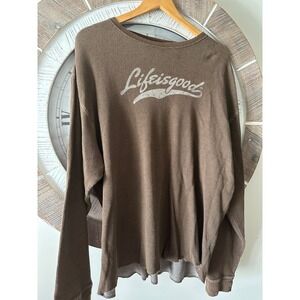 Life is Good Mens Brown Long Sleeve Thermal Shirt Crew Neck Size XXL